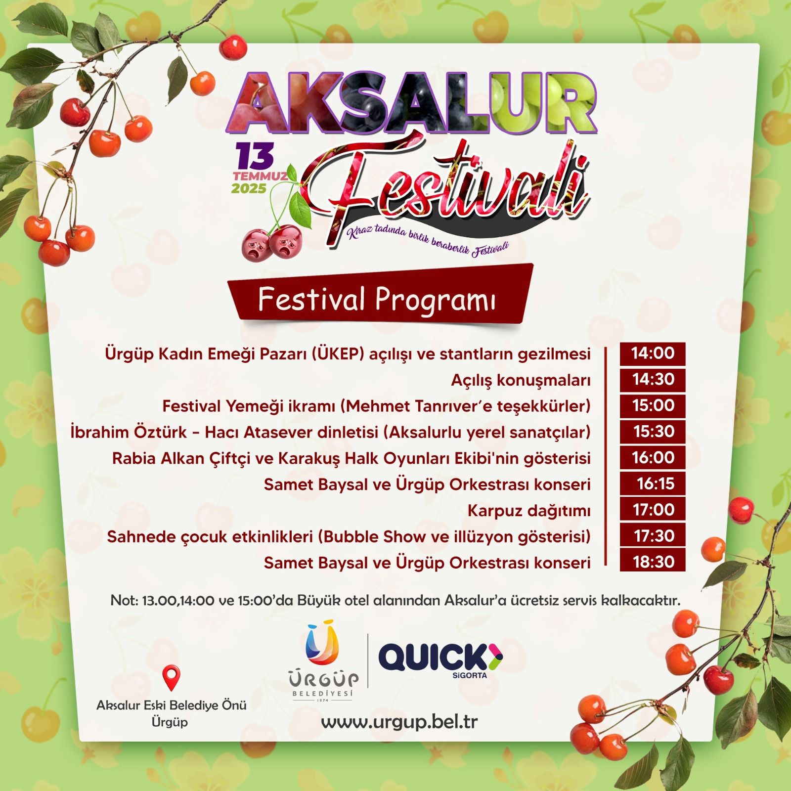 Bu hafta sonu (13 Temmuz) pazar günü Aksalur Mahallemizde festivalimiz olacak